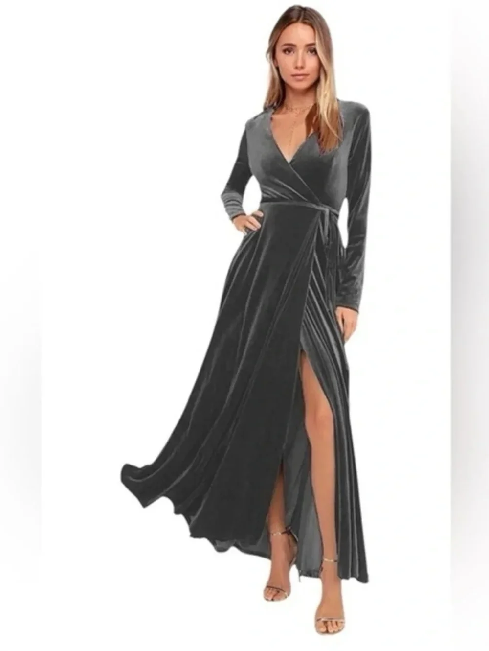 BALTIC BORN Esmeralda Velvet Wrap Dress M Eucalyptus Green V Neck Long Sleeve - Picture 3 of 9